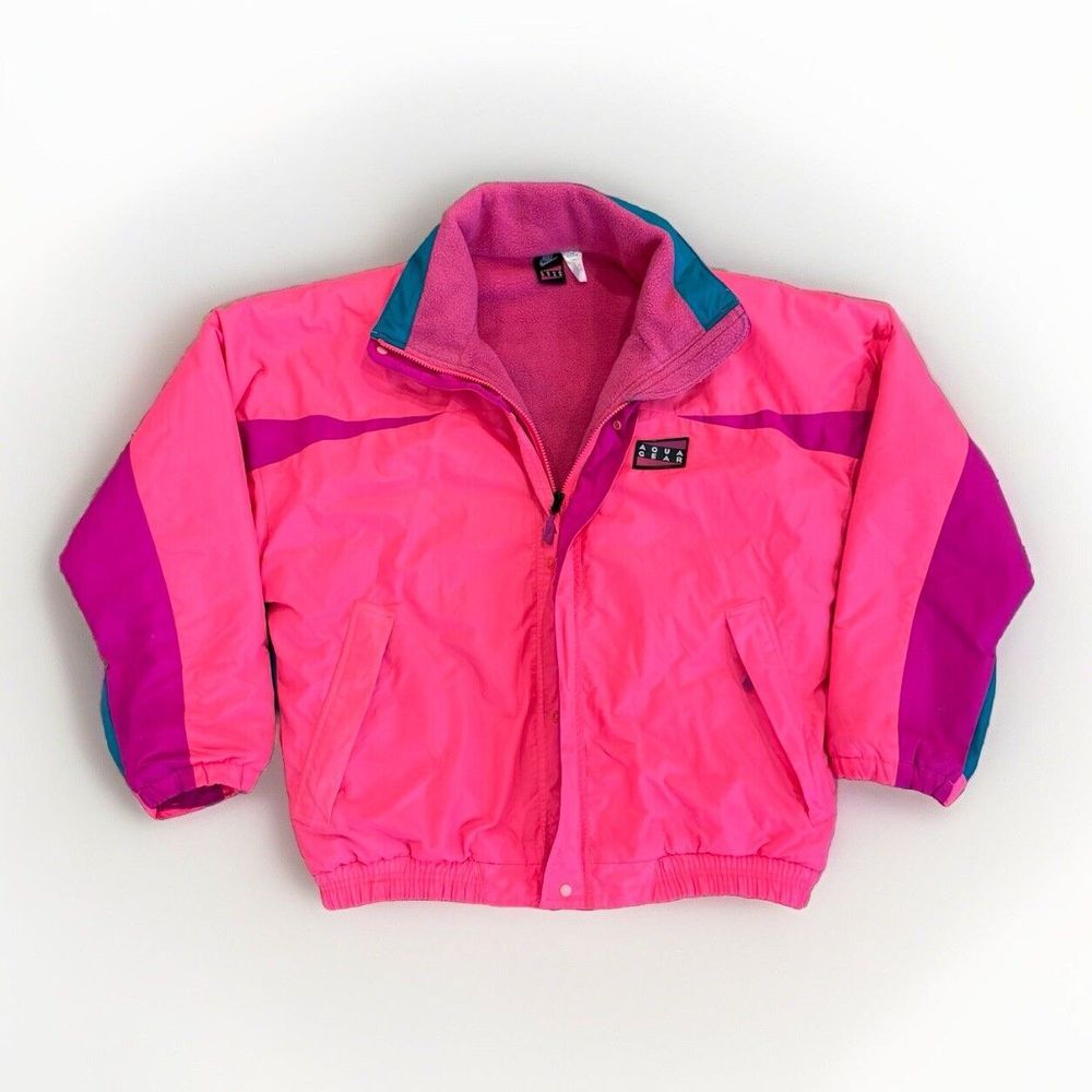 Nike Jacket Mens L‎ Aqua Gear Fleece Lined Windbreaker Neon 90s Colorblock Vtg